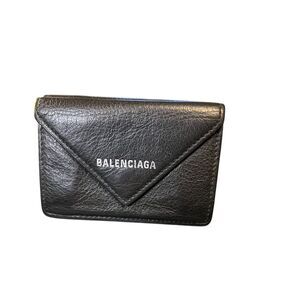 Balenciaga Papier Mini Black Leather Trifold Wallet Unisex